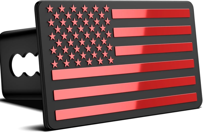 OGYE 2 Inch Trailer Hitch Cover with American Flag, Heavy Metal Trailer Hitch Cover Fit for 2 Inch Hitch Receivers,3 * 5" Red - Image 1